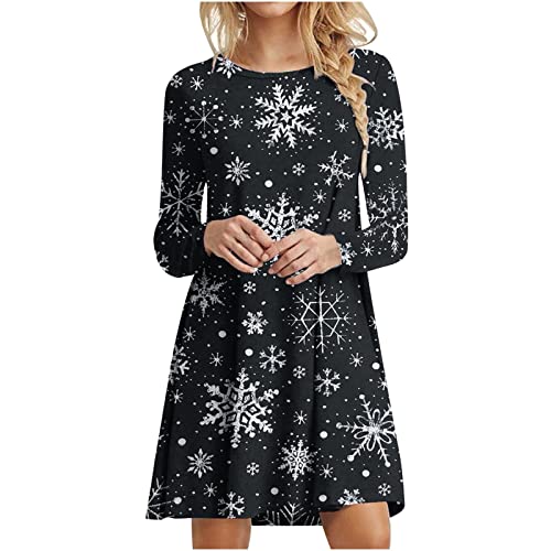 Generisch Weihnachtskleid Damen Elegant Weihnachten Kleider Kniehoch Weihnachtskleider Langarm Weihnachts Kleider Retro Festkleider Weihnachtlich...
