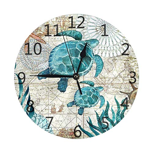 Ronde Horloge Murale Tortue Marine Vintage Pendule Murale Silencieuse Décoration D'Intérieur Vintage Cuisine Horloge pour Cuisine Bureau École
