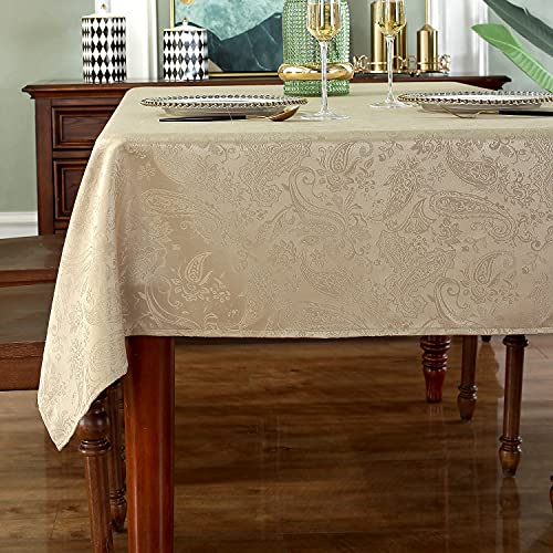 Review Rectangle Tablecloth,Jacquard Wrinkle Free Spill-Proof Washable ...