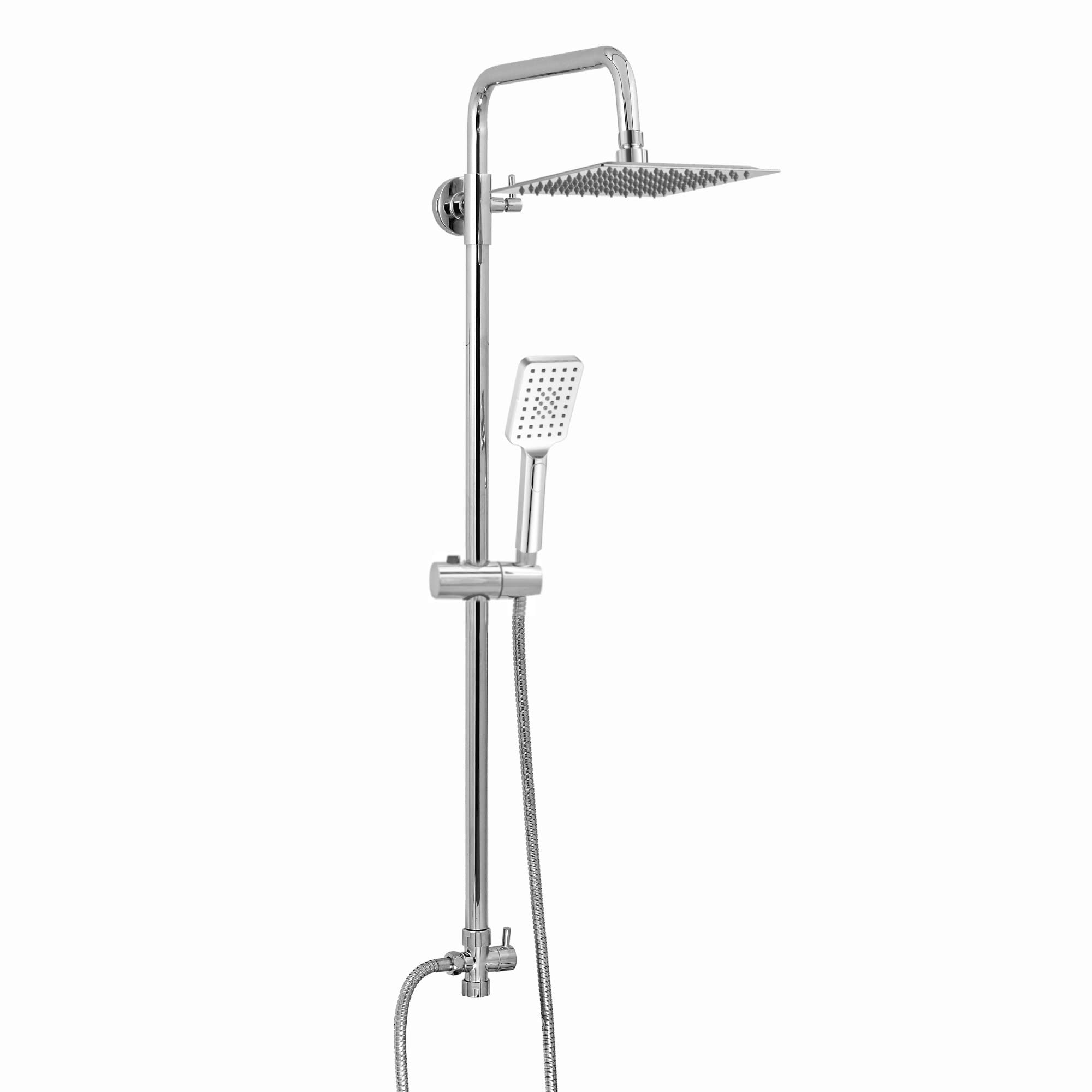 ENKI, Carre, RG064, Chrome, Dual Rigid Riser Kit with Square Overhead Showerhead and Hand Shower Set, Solid Stainless Steel, Easy Clean Shower Head, Modern, Easy to Install, 1 Year Guarantee