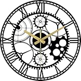 HYRCA Orologio da parete in metallo Steampunk con ingranaggi, grande orologio da parete industriale con numeri romani silenziosi, realizzato a mano, decorazione da parete vintage in acciaio (70 cm)