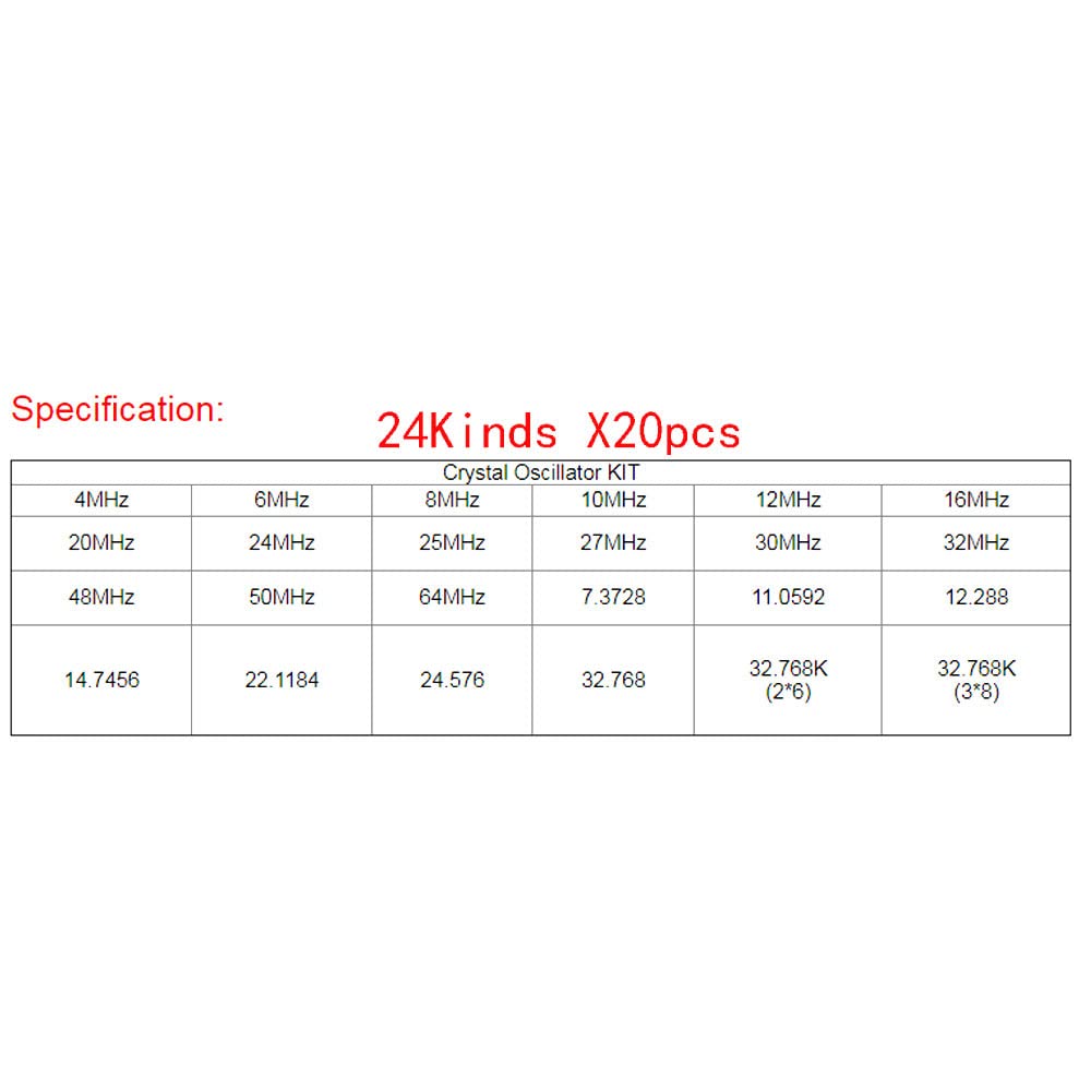 24 Artenx20pcs HC-49S Crystal Oscillator Electronic Kit Resonator Ceramic Quartz Dip 32.768 4 8 12 16 20 25 MHz usw.
