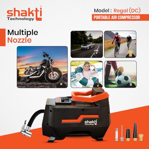 Image of Shakti Technology Regal DC - Digital Portable Tyre Inflator for car and bike - Digital Portable Air Compressor 12V DC for Car - Max Pressure 3-150PSI - Air Flow 22L /Min