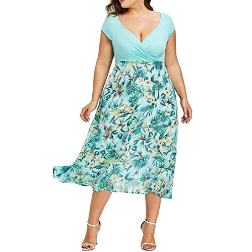 Vestidos de Mujer, ASHOP Vestido Verano 2018 Manga Corta Casual Ajustados T-Shirt Vestido Coctel Fiesta Largo Dress Gasa Talla Extra Playa Falda Elegantes en Oferta (XXXXL, Verde)