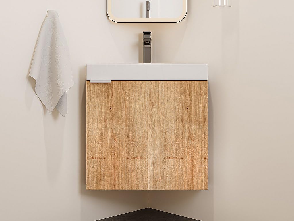 Vente-unique - Mueble Flotante esquinero con Lavabo en Color Natural Claro - 56 cm - MANODO