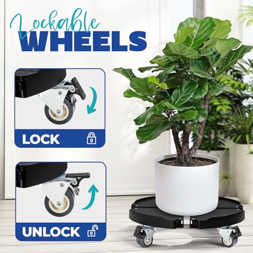 IDZO Heavy Duty Plant Caddy with Wheels 440lbs Capacity, Adjustable 15-21 in, Black