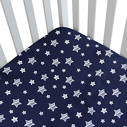 Baby Crib Sheets, Crib Sheets For Boys Girls, Baby Crib Fitted Sheet Snug Fit For Crib Mattress, Silky Soft Microfiber 52'' X 28'' Crib Sheet Fits Standard Size Crib, Navy Star #TOP5
