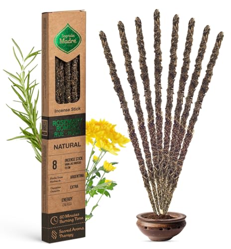 Sagrada Madre, Incienso Artesanal, Incienso De Romero, Ruda Y Olíbano Natural, Ideal para Meditación y Mindfulness, 8 Varillas