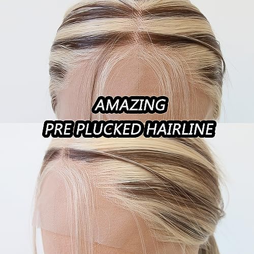 Towarm Balayage Wig Blonde #613 Highlight Brown Long Straight Synthetic Lace Front Wigs for Black Women #613/#8 Middle Part 13x3inch Natural Hairline Cosplay Daily Wear (#613 Highlight #8) - Image 4