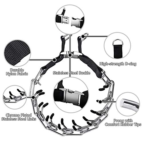 Aheasoun Dog Prong Training Collar, Adjustable Stainless Steel Links With Comfort Rubber Tips, High Strength Quick Release Metal Buckle, For Small Medium Large Dogs (Large, 4.0Mm, 23.6-Inch) #TOP2
