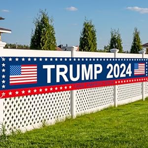 Trump 2024 Banner for President Campaign, 120″ x 20″ Decorations Trump 2024 Flag Take America Back Blue Red Star America Yard Sign for Party Supplies Photo Backdrop Poster Hanging Outdoor Gate Fence Door Decor
