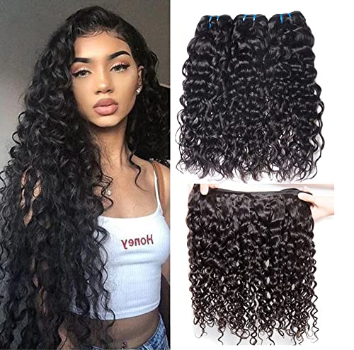 Sakula Brazilian Natural Water Wave 3 Bundles Unprocessed Virgin Remy Human Hair Bundles (14 16 18, Natural Black)