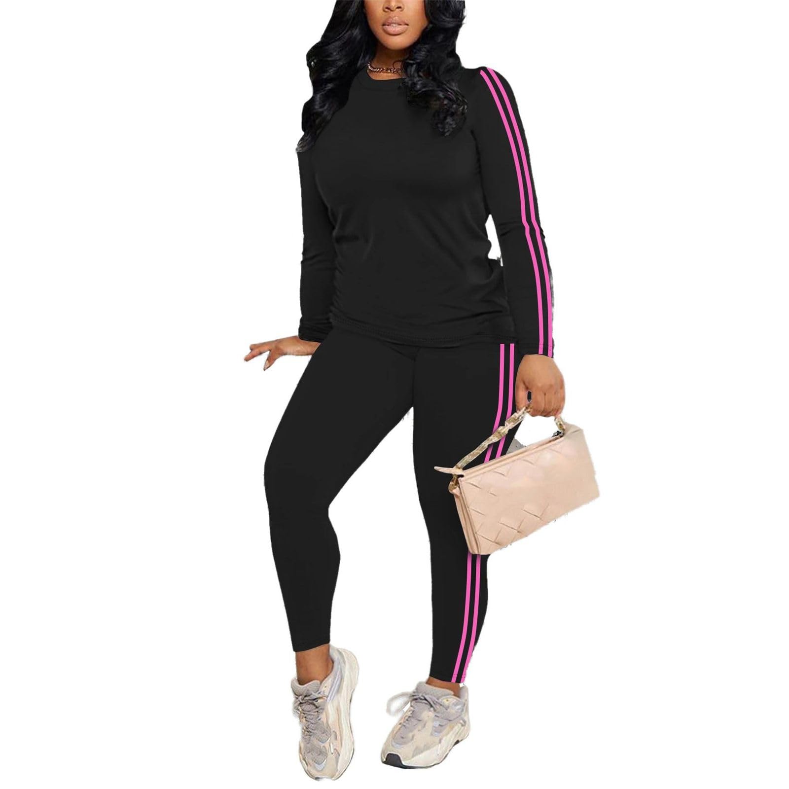 Conjunto de Yoga de 2 Piezas para Mujer: Parte Superior Rayada y Pantalón, Atuendo Transpirable