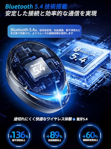 ワイヤレス イヤホン bluetooth【2025人気ブルートゥースイヤホン】Bluetooth 5.4 接続瞬時 自動ペアリング ENC通話ノイキャン HIFI音質 3D空間サウンド 48時間連続再生 LED電量表示 Type-C急速充電 IPX7防水 小型/軽量 運動・通勤・テレワークに使える