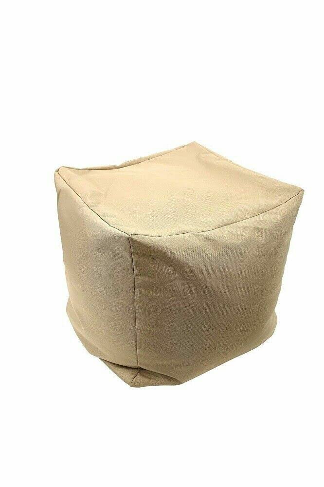 Night Zone Waterproof Cube Bean Bags Indoor Outdoor Water Resistant Footstool Square Pouffe Living Room Bedroom Kitchen Patio 40 X 40CM (Beige)