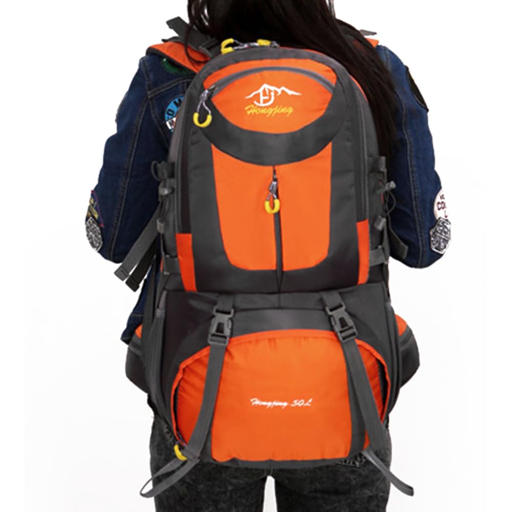 Rojeam Zaino da Trekking Uomo Donna Zaino da Escursionismo per Campeggio Alpinismo Arrampicata Viaggio Bicicletta, Arancia, 60L
