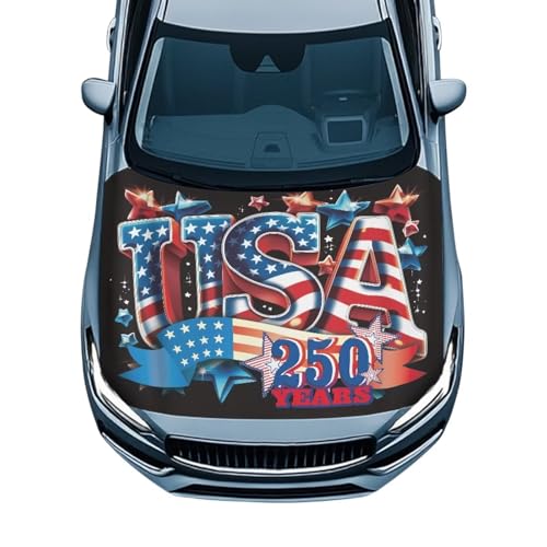 Image of USA 250 Years Hood Covers for Cars Front Hood Cover with Elastic Band Patriotic Car Bonnet Banner UV Resistance Engine Cover Vehicle Decoration Auto Accessory