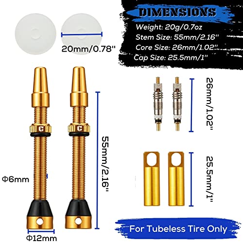Image of Corki Cycles Tubeless Presta Valve Stem 40 44 55 60 80 100mm with 2PCS Valve Core and 2PCS Remover Tool (Black Red Gold Rainbow)