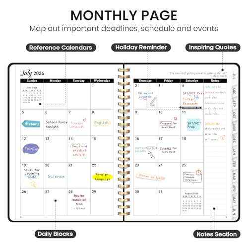 Planner 2026-2027 for Women & Men, Academic Monthly and Weekly Calendar Planner, Jul 2026 - Jun 2027, A5 (6.3" x 8.5"), Teacher Student Planning Book with Tabs, Ideal for Office School Supplies - Black