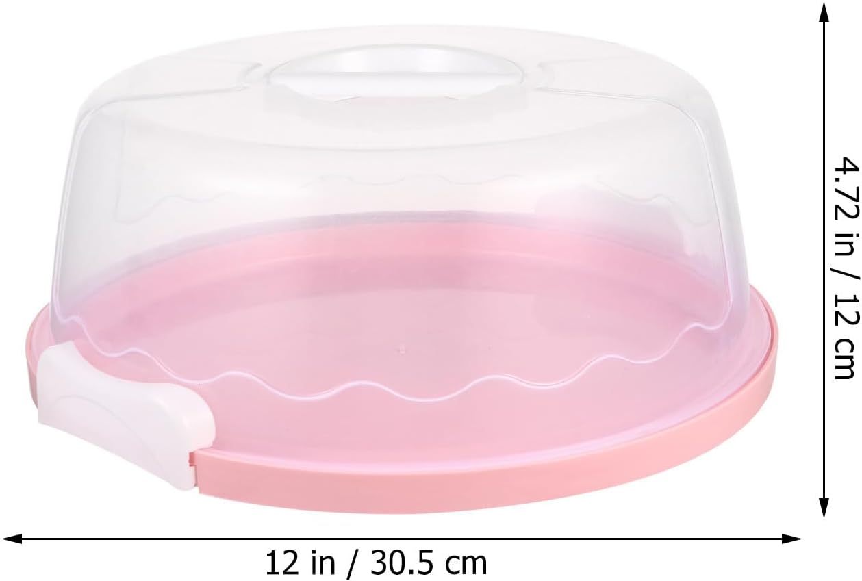 10-inch Portable Handheld Cake Carrier Box with Lid Pink Plastic Birthday Cake Storage Container and Plate Cover for Transportation and Party Use