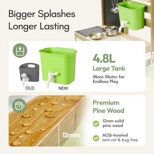 Image of Giant bean Mud Kitchen for Kids Outdoor, Wooden Kitchen Playset with | 4.8L Large Water Tank Sink, Sand and Water Table Toy with Pots,Pans & Kitchen Accessories, Pretend Playset for Boys Girls 3+