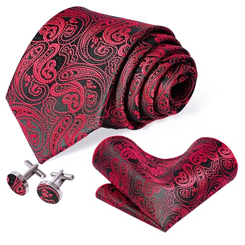 Image of 5PCS Tie and Pocket Square for Men, Silk Necktie and Handkerchief Cufflinks with Gold Ring and Lapel Pin Set