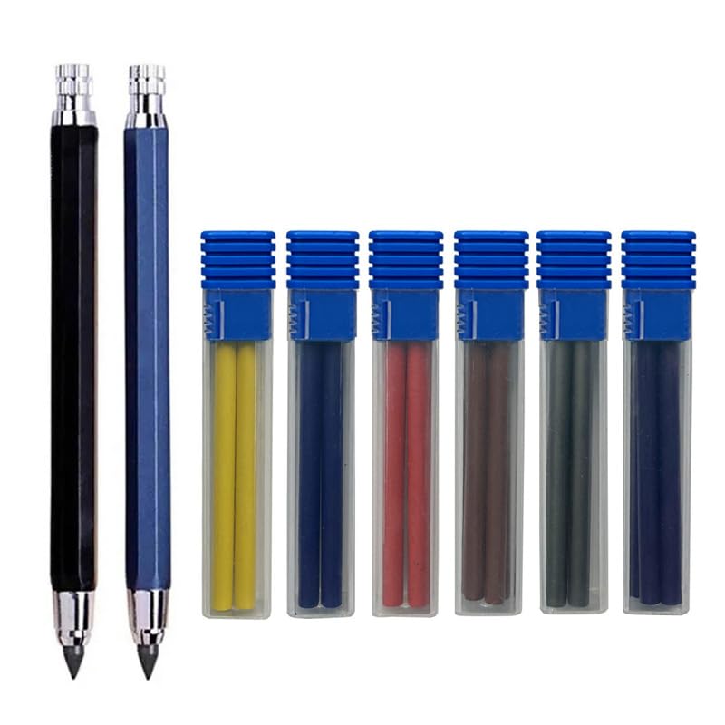 Druckbleistifte aus Metall mit Bleistiftminen, 5,6 mm, Graphit-Bleistift, Mine, Druckbleistift für Ingenieurwesen, Markieren, Skizzieren, Zeichnen, Architekturbau (schwarz und blau), 8 Stück