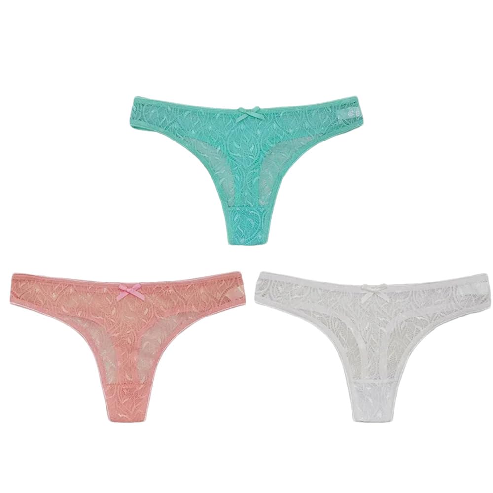3Pcs Womens Sexy Lace Thongs Ladies Briefs Womens Panties Womens G-String Underwear