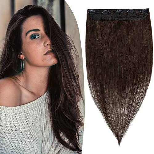 TESS Real Hair Extensions Clip in One Pieces 10 inch Straight Human Hair Extensions with U-shape 6-teeth Snap Clip #2 Dark Brown