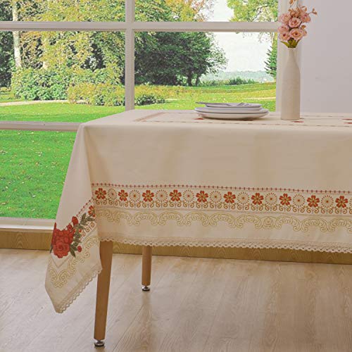 Wewoch Decorative Red Floral Print Polyester Table Cloth Stain Resistant And Spillproof Rectangle Tablecloth For Dinning Room 60 Inch By 104 Inch (Milk Yellow) #TOP1