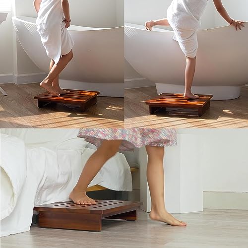 TINAMO 3.5" Acacia Wood One Step Stool for Adults (No Assemble Required)- 500 Lbs Wooden Step Stools Heavy Duty for High Bed Riser, Bathroom, Bedroom - Small Stepping Stool for Elderly, Seniors, Kids - Thumbnail 6