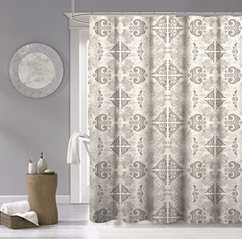 Dainty Home Mosaic Printed 3D Mosaic Designed 100% Cotton Textured Fabric 70X72 Shower Curtain In Beige #TOP29