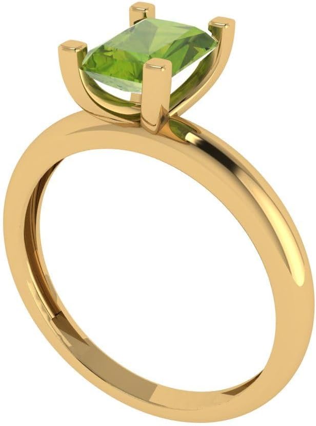 Clara Pucci 1.1 ct Brilliant Emerald Cut Solitaire Green Peridot Classic Wedding Statement Bridal ring Solid 18K Yellow Gold for Women