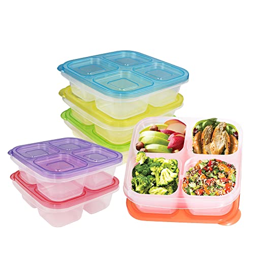 Vramy 4-Compartment snack bento box,Set of 6 Reusable Food Containers For Kids and Adults,Meal Prep Container,Bento Lunch Boxes, Classic-Color