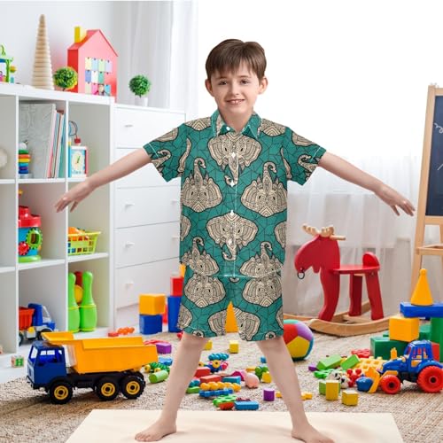 Image of visesunny Funny Boy's 2 Pieces Shirt and Short Set Casual Shirts Short Sleeve Beach Shorts Summer Outfits for 3-10 Years Kids
