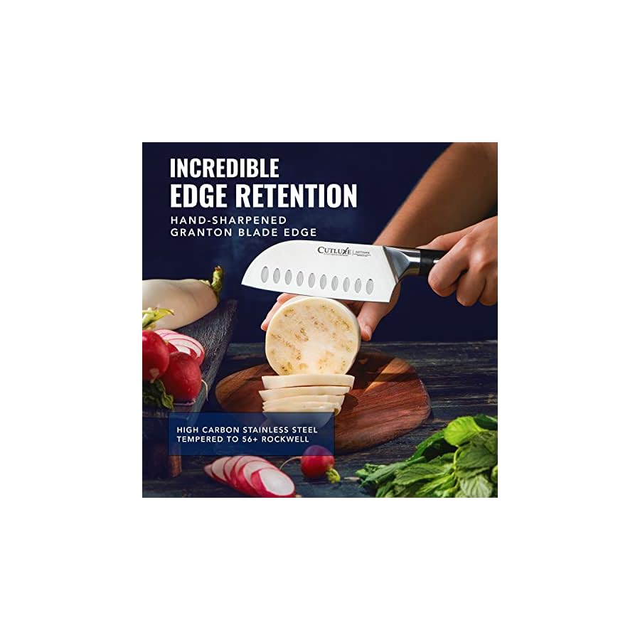 Cutluxe-Santoku-Knife--5-Chopping-Knife-Vegetable-Knife--Forged-High-Carbon-German-Steel--Full-Tang-Razor-Sharp--Ergonomic-Handle-Design--Artisan-Series Cutluxe Santoku Knife – 5" Chopping Knife, Vegetable Knife – Forged High Carbon German Steel – Full Tang & Razor Sharp – Ergonomic Handle Design – Artisan Series