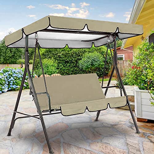 Swing Canopy With Seat Cushion Cover Set - Waterproof Polyester Top Swing Replacement Canopy Cover Uv Block Sun Shade For Outdoor Garden Patio Yard Park Porch Balcony Backyard Swing Seat (Beige) #TOP3