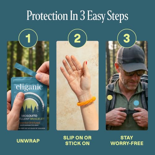 Image of Cliganic Mosquito Repellent Bracelet Stickers Pack for Kids & Adults Multi Color, Natural DEET-Free, Essential Oil Infused 20 Bands with 30 Patches, Citronella Scent