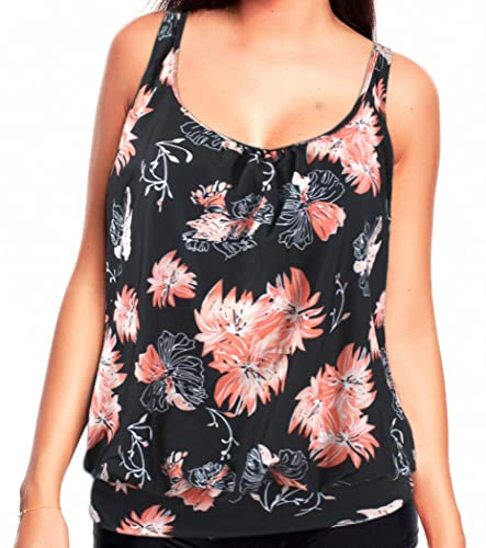 Octopus Damen MIXKINI Tankini. Das Bauchweg Figurwunder von der Insel Rügen zum selber Mixen f5690 Farbe: Oberteil Schwarz Apricot geblümt G(1448) OT, Gr. 44