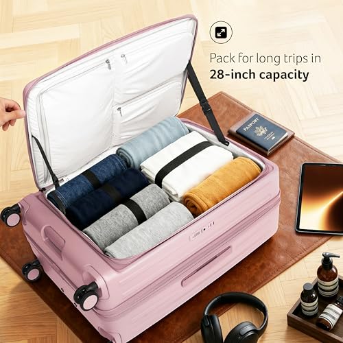 Image of Acer Barcelona Suitcase, 28 inch Check-in, with 360 Degree Spin 8 Wheels, TSA Lock, Top Opening, Expandable, Recycled Polyester Material, Pink