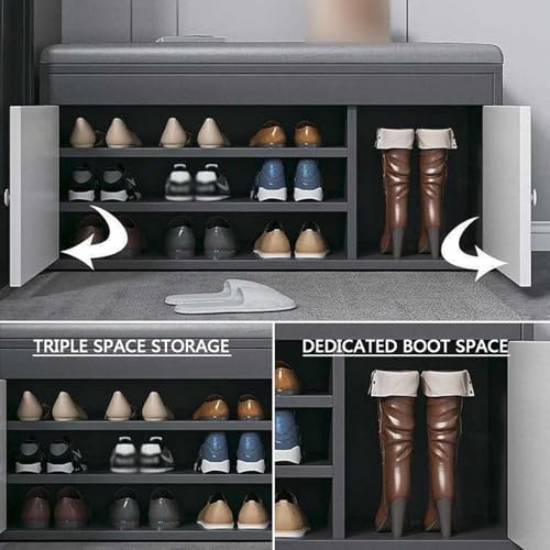 Armoire à chaussures avec coussin rembourré et petit banc de rangement gris de 60cm - 5