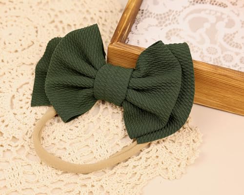 Super Stretchy Soft Nylon Baby Girls Headbands with Bows Colorful Large Bow-knot Hairbands Elastic Hair Accessories for Newborns Toddlers Infant (Army Green A, Standard)4