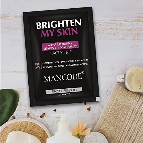 Image of Mancode Brighten My Skin Facial Kit For Men | Salon-Like Glowing Skin In 6 Easy Steps | Improves Skin Texture | Instant Glow | Suitable For All Skin Types - 3 x 58 G (Pack of 3)