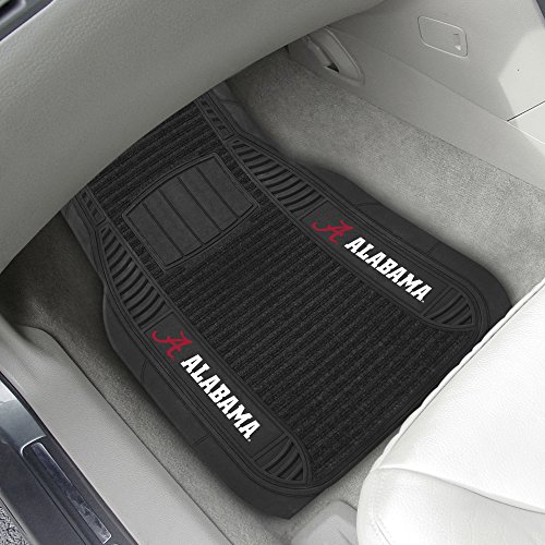 FANMATS 13491 Alabama Crimson Tide 2-Piece Deluxe Car Mat Set, Vinyl Trim and Colored Team Logo, Dual Rib Charcoal Carpet, Trimmable Edges