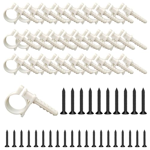 TONGIHS 30 Pièces Colliers de Serrage à Vis + Chevilles + Boulons de Suspension, plastique, Clips de Fixation de Tuyau blancs pour Fixation de Tuyau Ø 25 mm, pour Conduite D'eau,Tuyaux Ronds