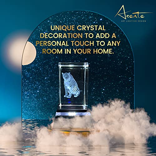 Asente 4 Ultra Bright Led Light Base Bundle With Leopard 3D Laser Etched Crystal Glass Picture - A Unique And Sentimental Gift For Collectors, Portable & Ultra Bight White Led Light #TOP1