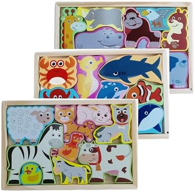BEACENOV Montessori Wooden Animal Jigsaw Puzzle Toys for Toddlers ...