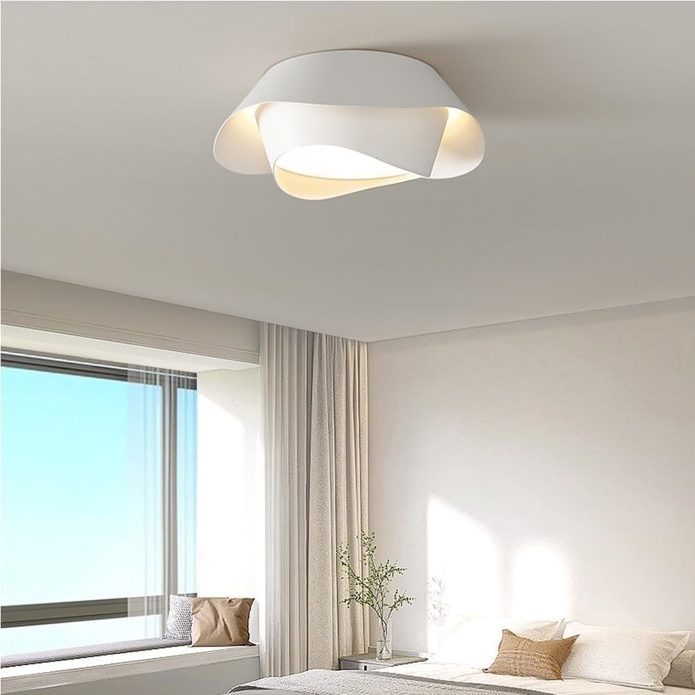 Modern LED Ceiling Light, Wave Design Flush Mount 3-Color Dimmable Metal Acrylic Lamp for Bedroom Living Room Dining Contemporary Minimalist White Fixture(40cm)