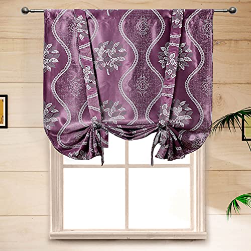 Wubodti Blackout Tie Up Kitchen Curtains Floral Thermal Insulated Bathroom Curtains For Small Windows, Purple Satin Room Darkening Roman Shades Short Window Treatments For Bedroom,32X55 Inch #TOP2
