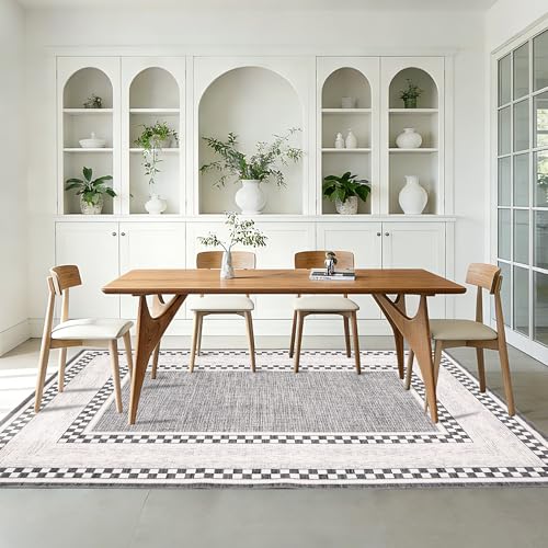 Tapete decorativo cuadrillé 5x7 gris lavable antideslizante miniatura 3